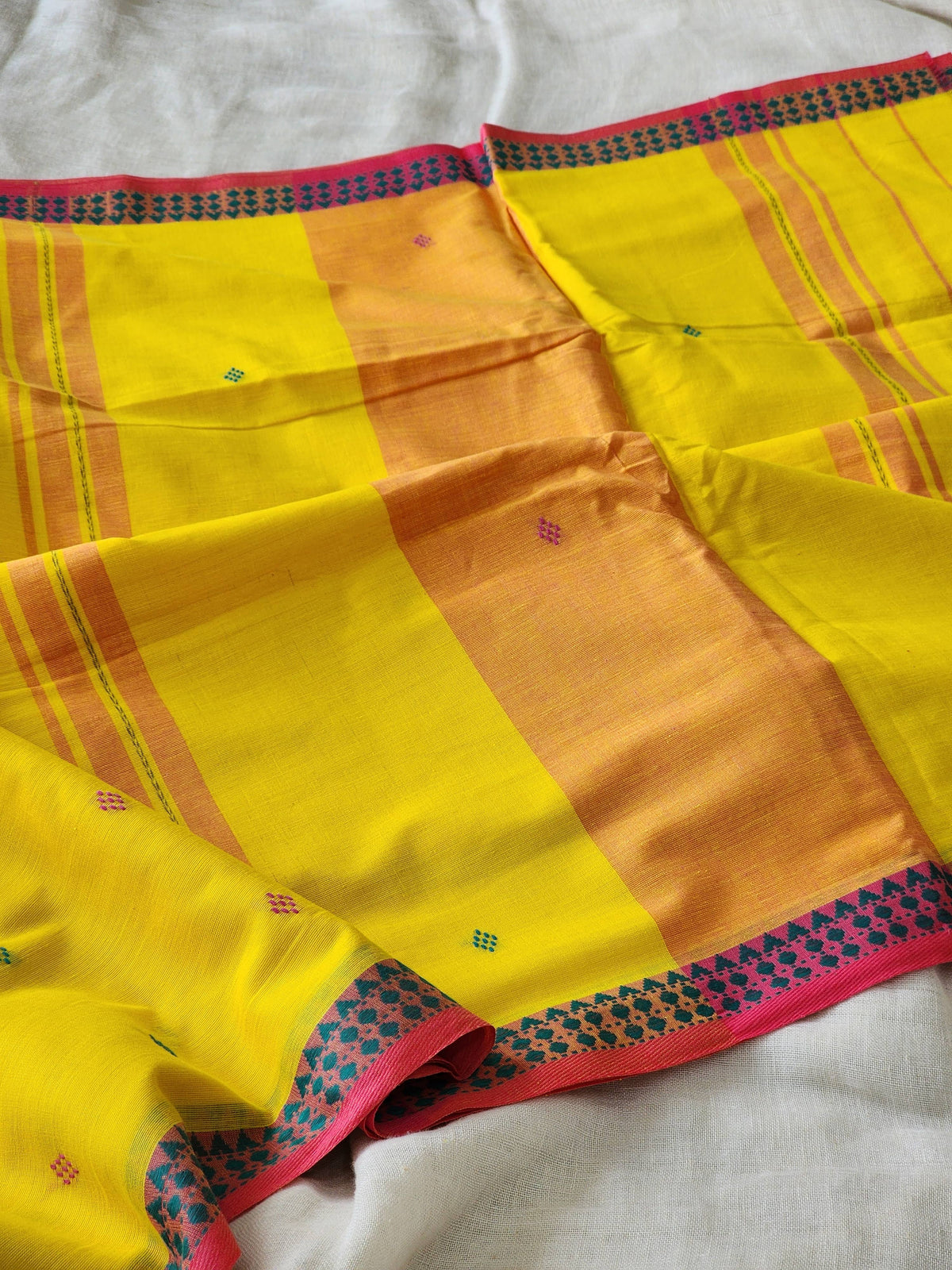 Yellow Dhonekhali Cotton Saree