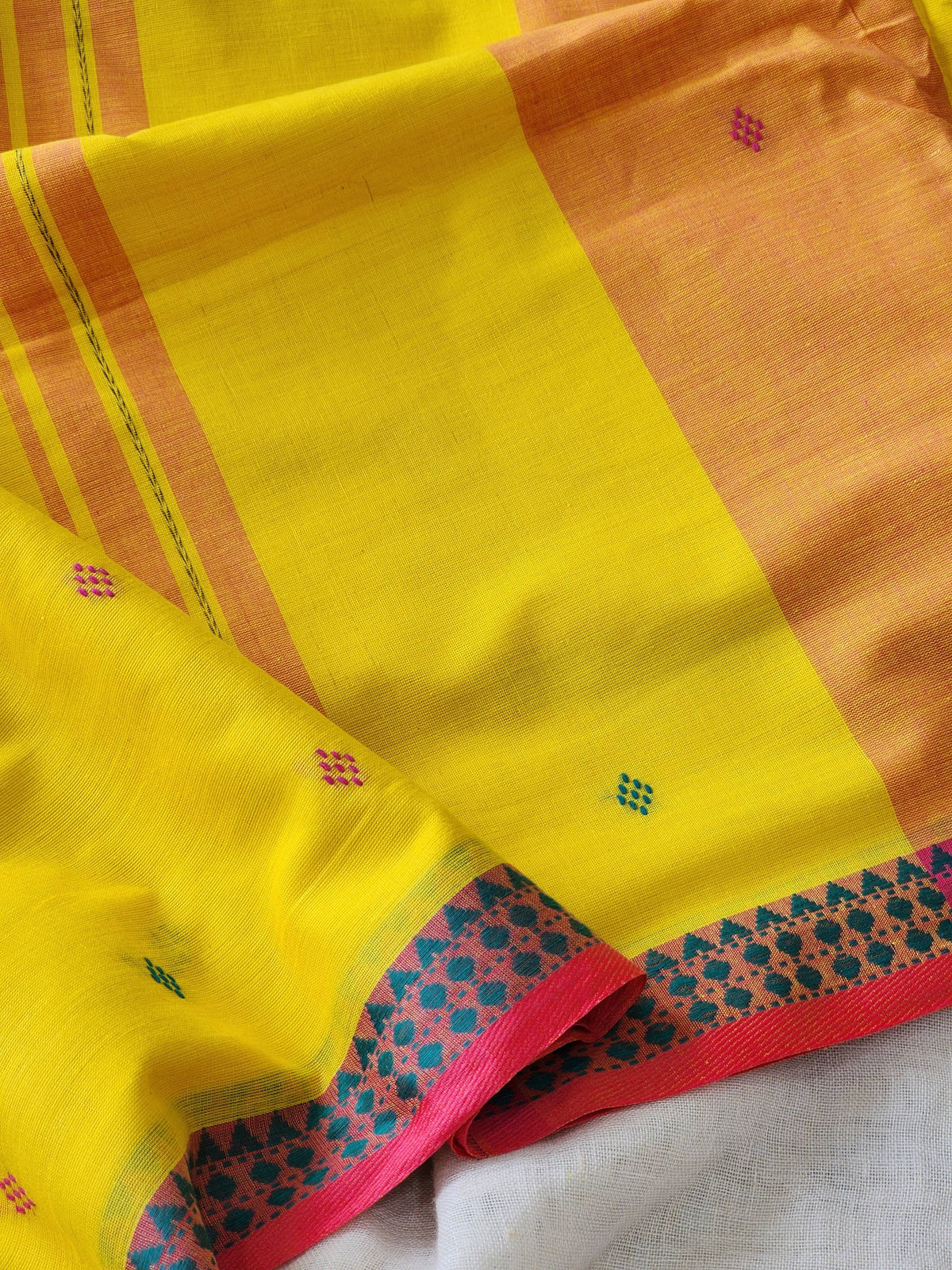 Yellow Dhonekhali Cotton Saree