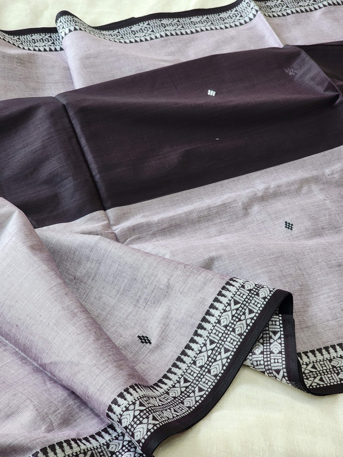 Grey & Black Dhonekhali Cotton Saree