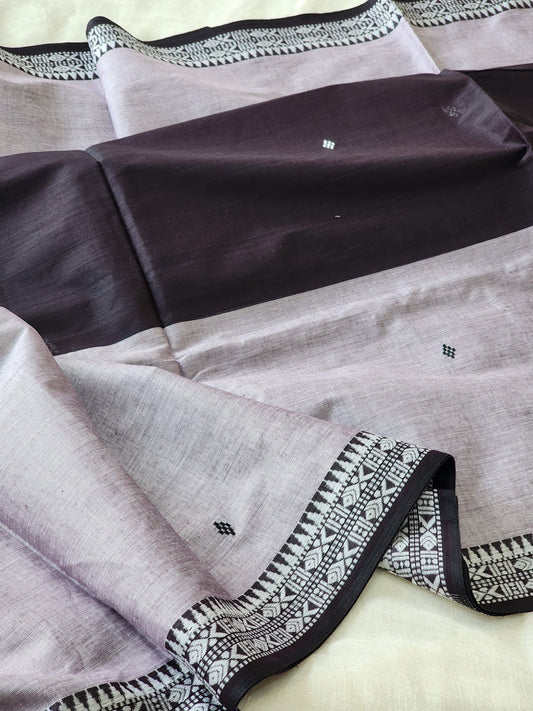 Grey & Black Dhonekhali Cotton Saree