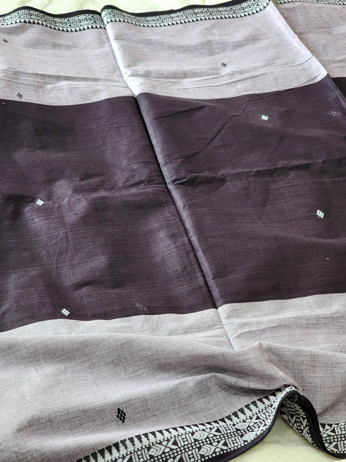 Grey & Black Dhonekhali Cotton Saree