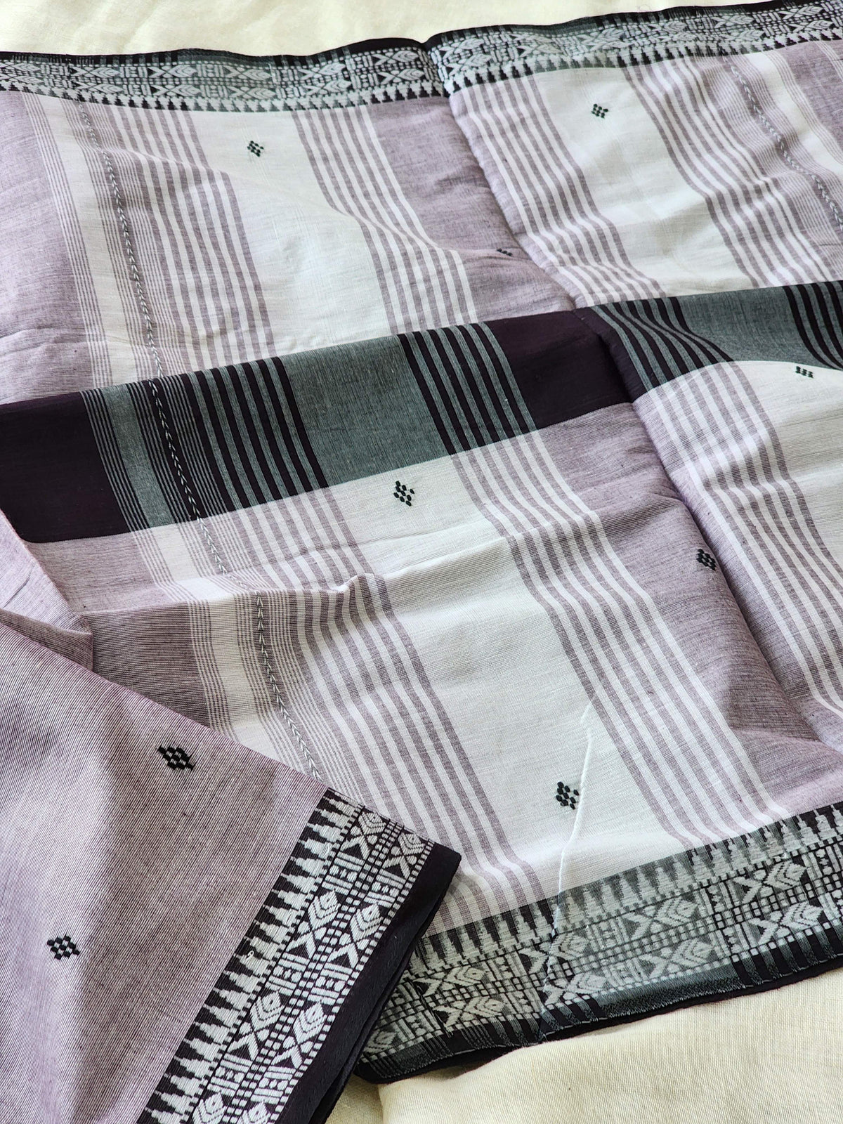 Grey & Black Dhonekhali Cotton Saree