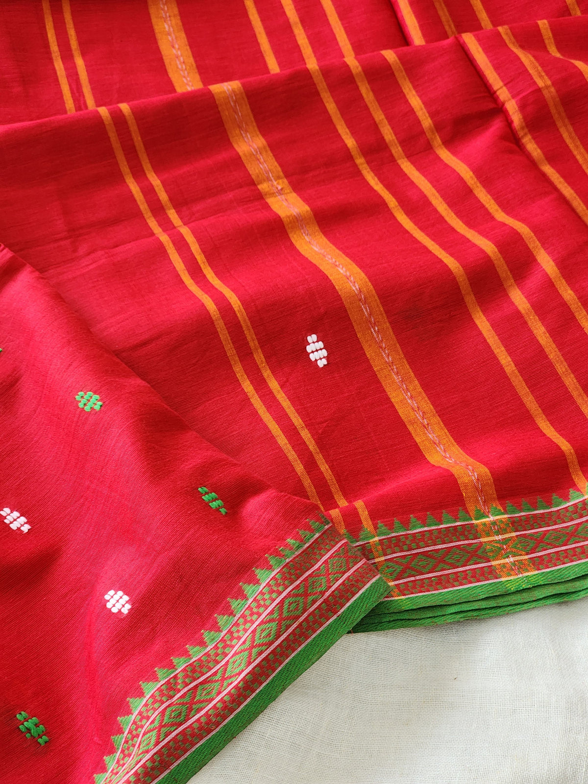 Red Dhonekhali Cotton Saree