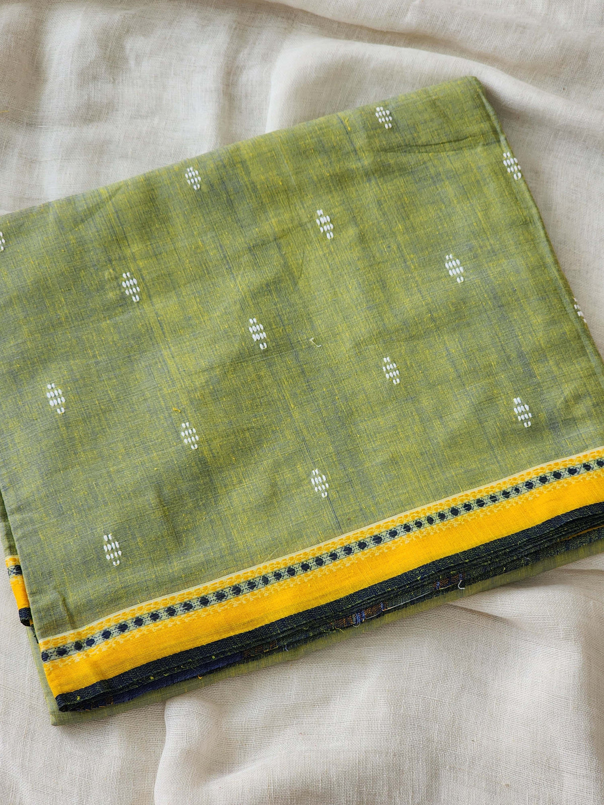 Olive Green Dhonekhali Cotton Saree
