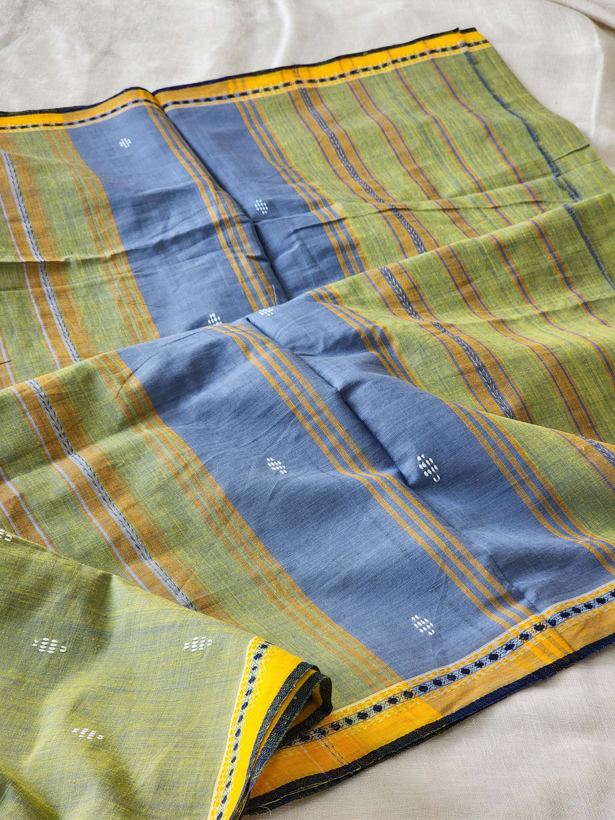 Olive Green Dhonekhali Cotton Saree