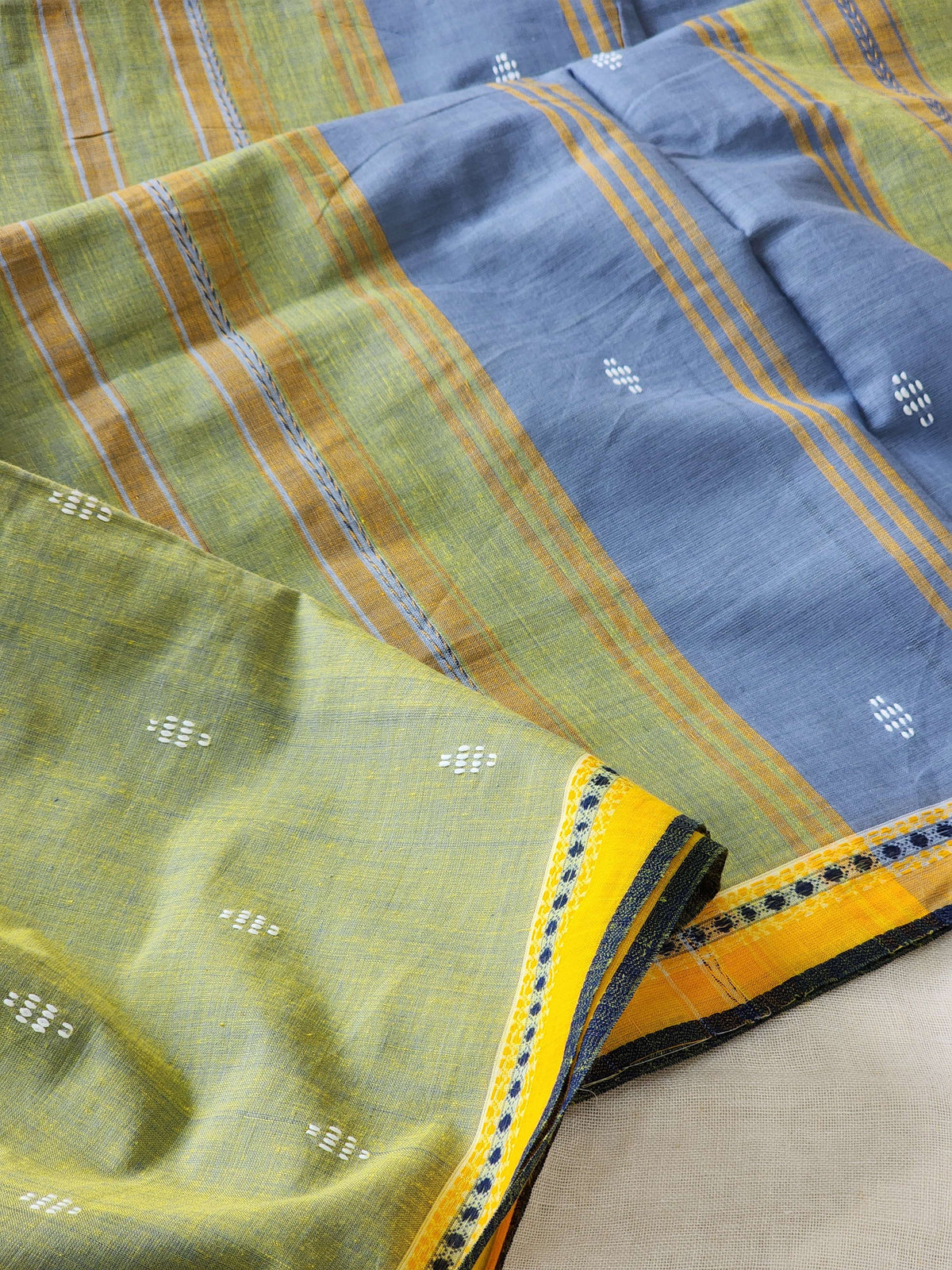 Olive Green Dhonekhali Cotton Saree
