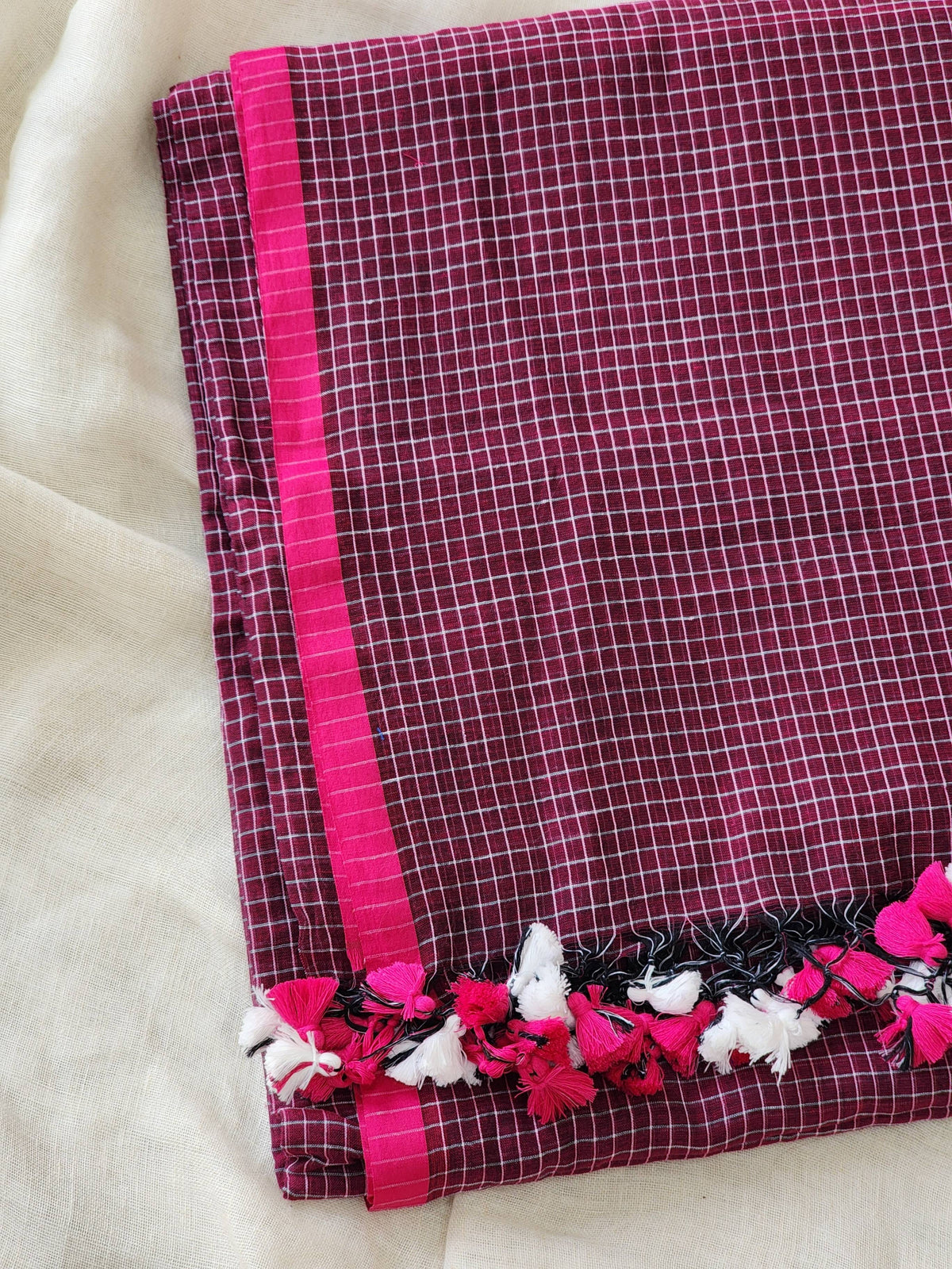 Purple Pink Cotton Handloom Saree
