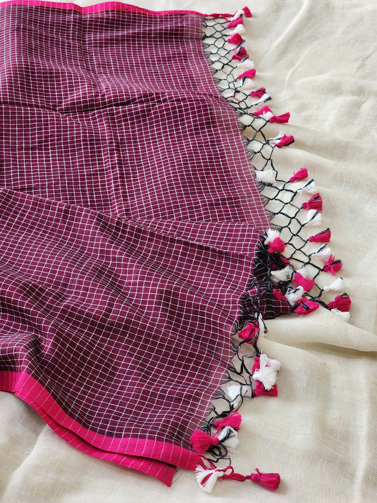 Purple Pink Cotton Handloom Saree