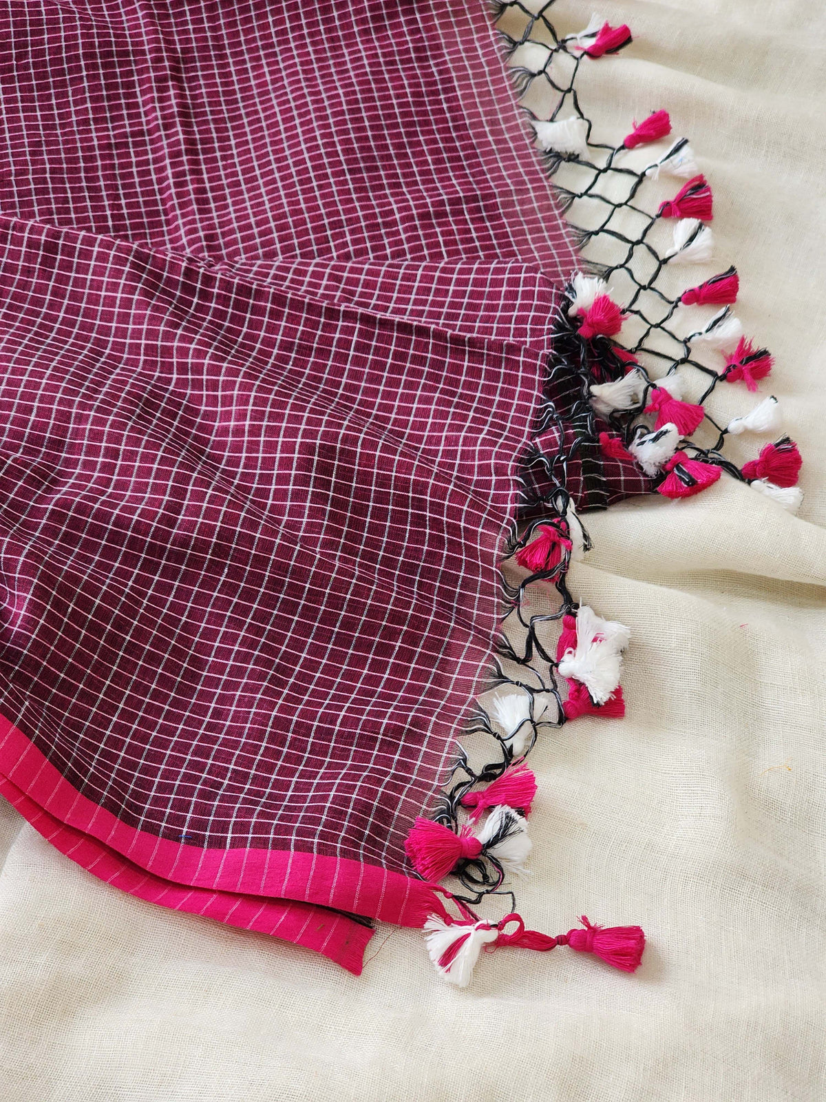 Purple Pink Cotton Handloom Saree