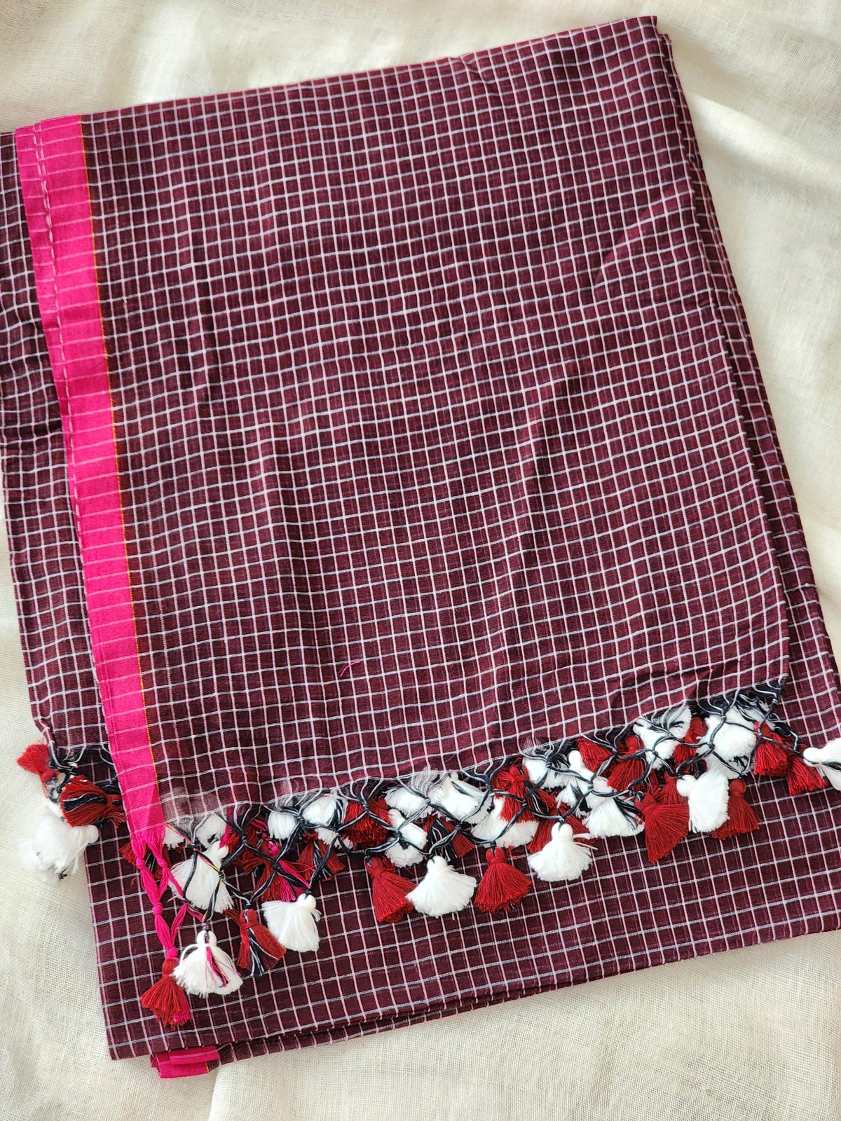 Maroon Cotton Handloom Saree