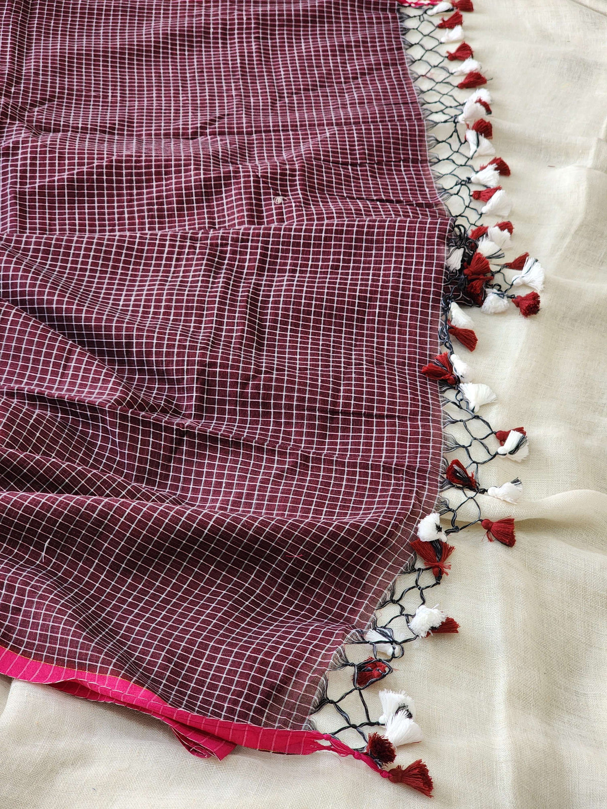 Maroon Cotton Handloom Saree