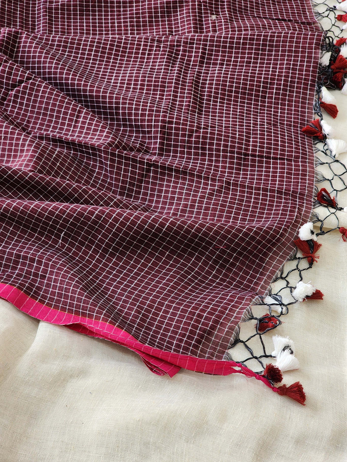 Maroon Cotton Handloom Saree