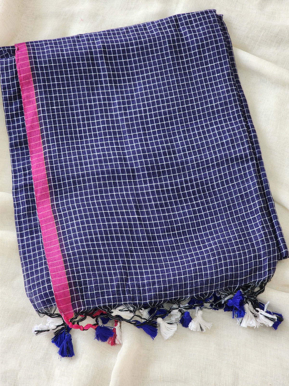 Navy Blue Cotton Handloom Saree