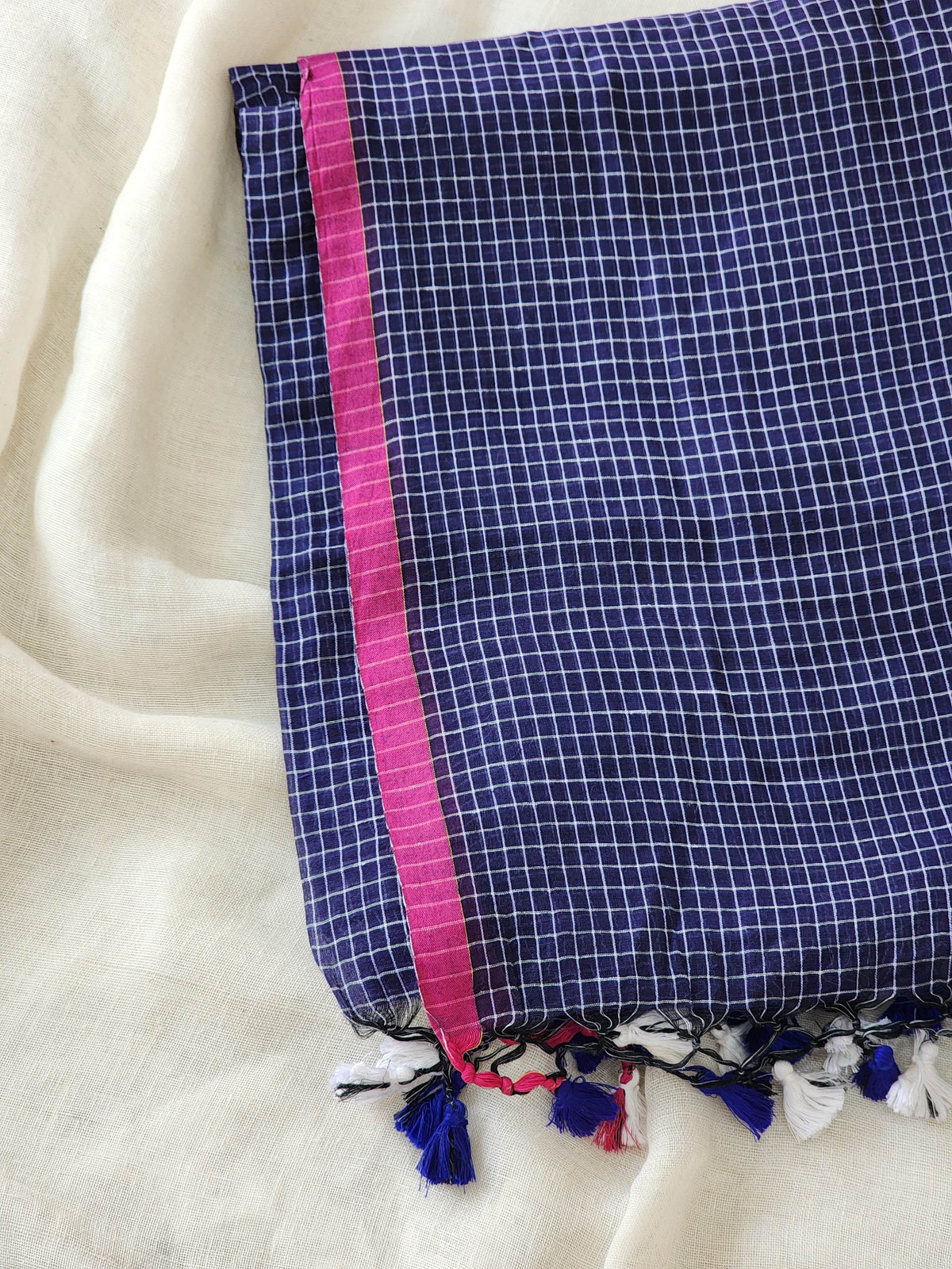 Navy Blue Cotton Handloom Saree