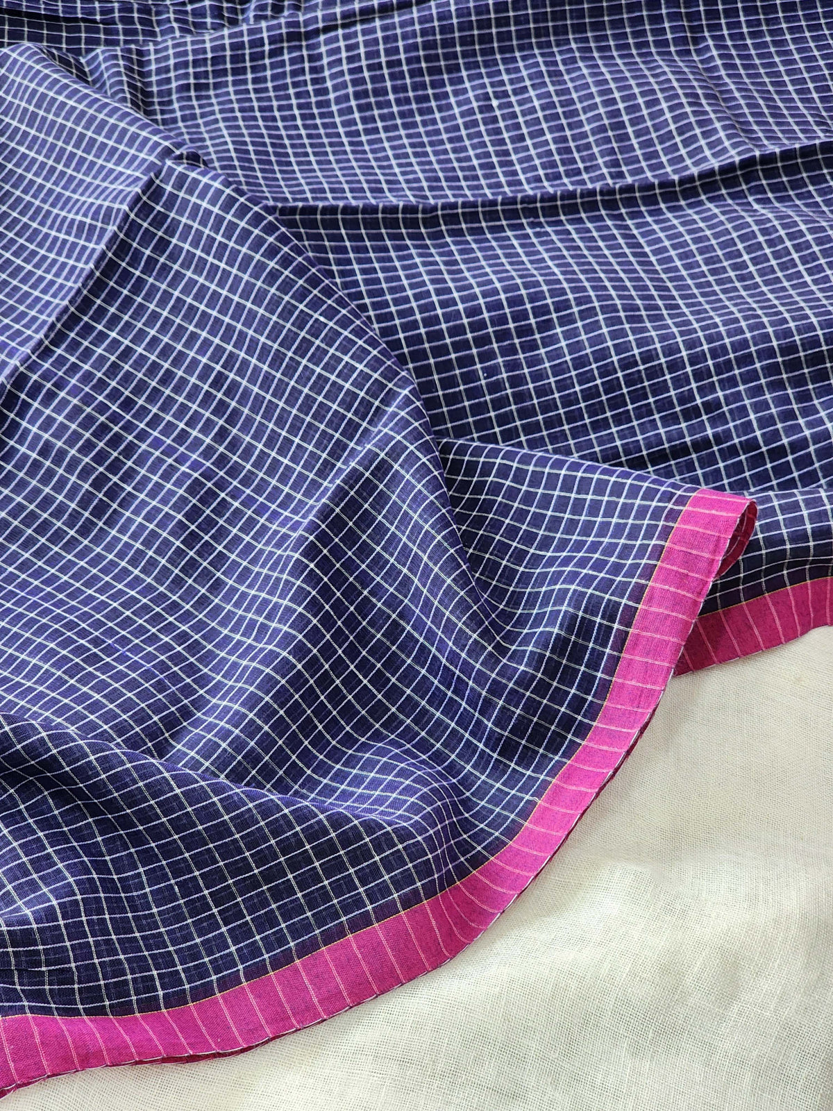 Navy Blue Cotton Handloom Saree