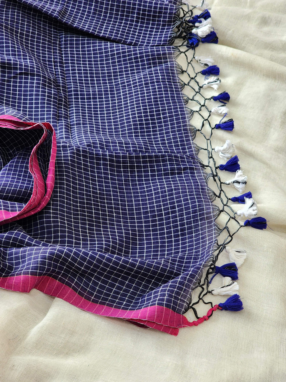 Navy Blue Cotton Handloom Saree