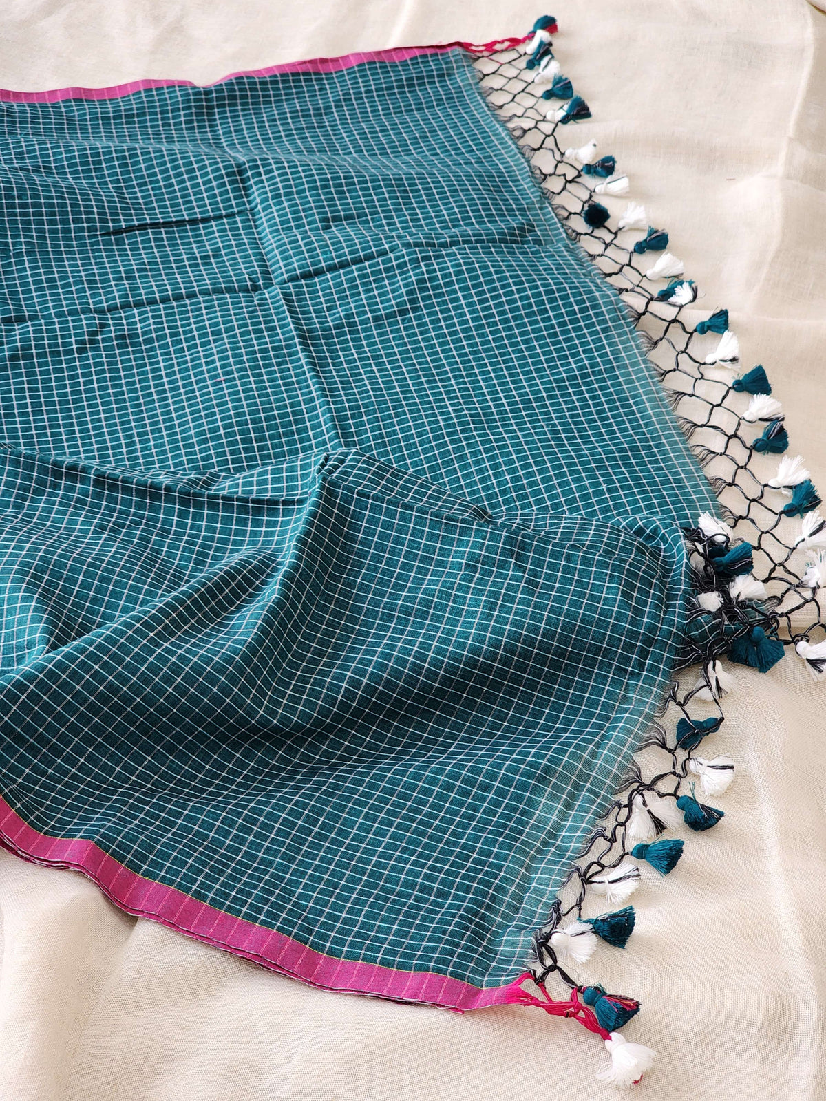 Forest Green Cotton Handloom Saree