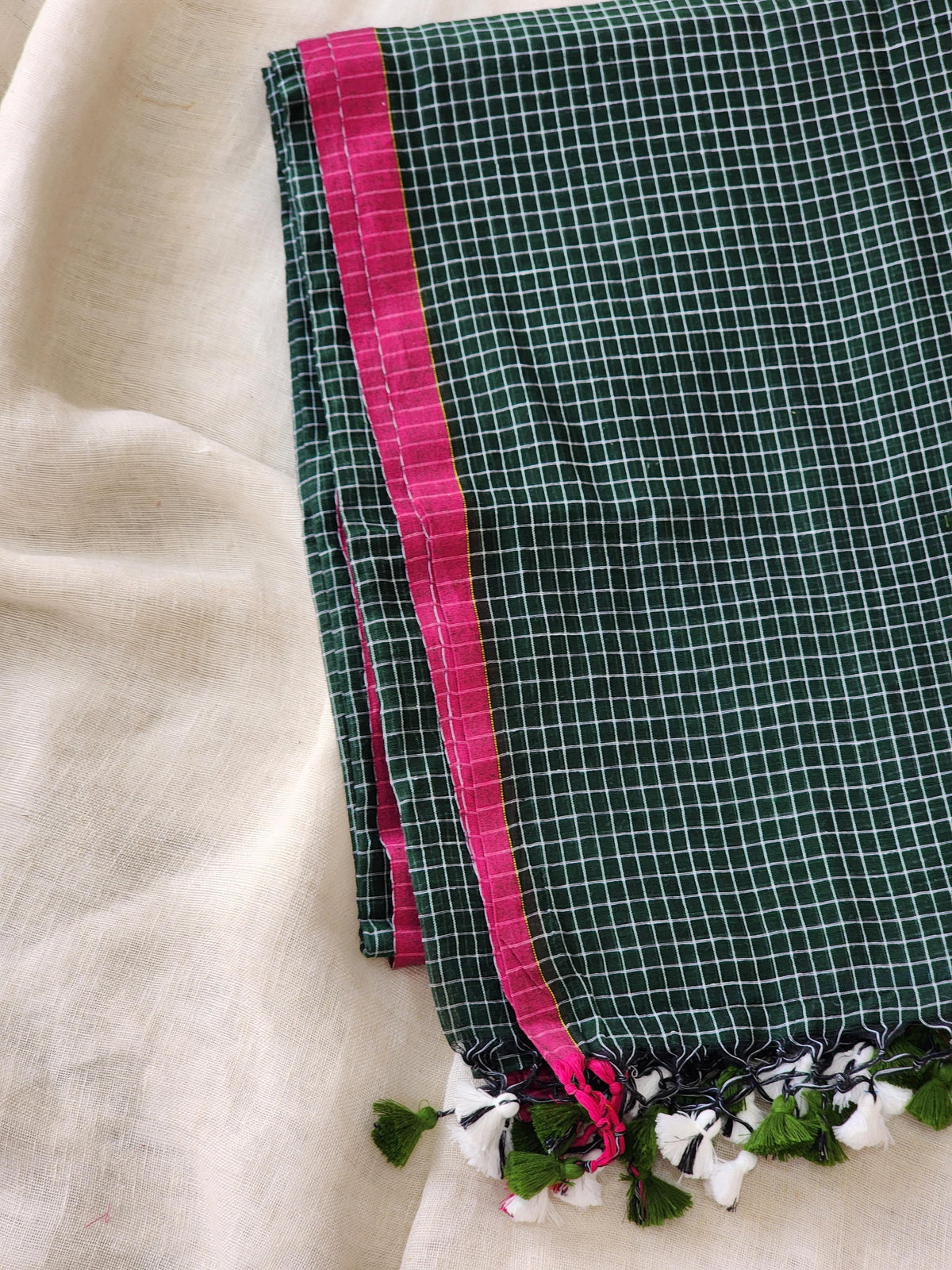 Dark Green Cotton Handloom Saree