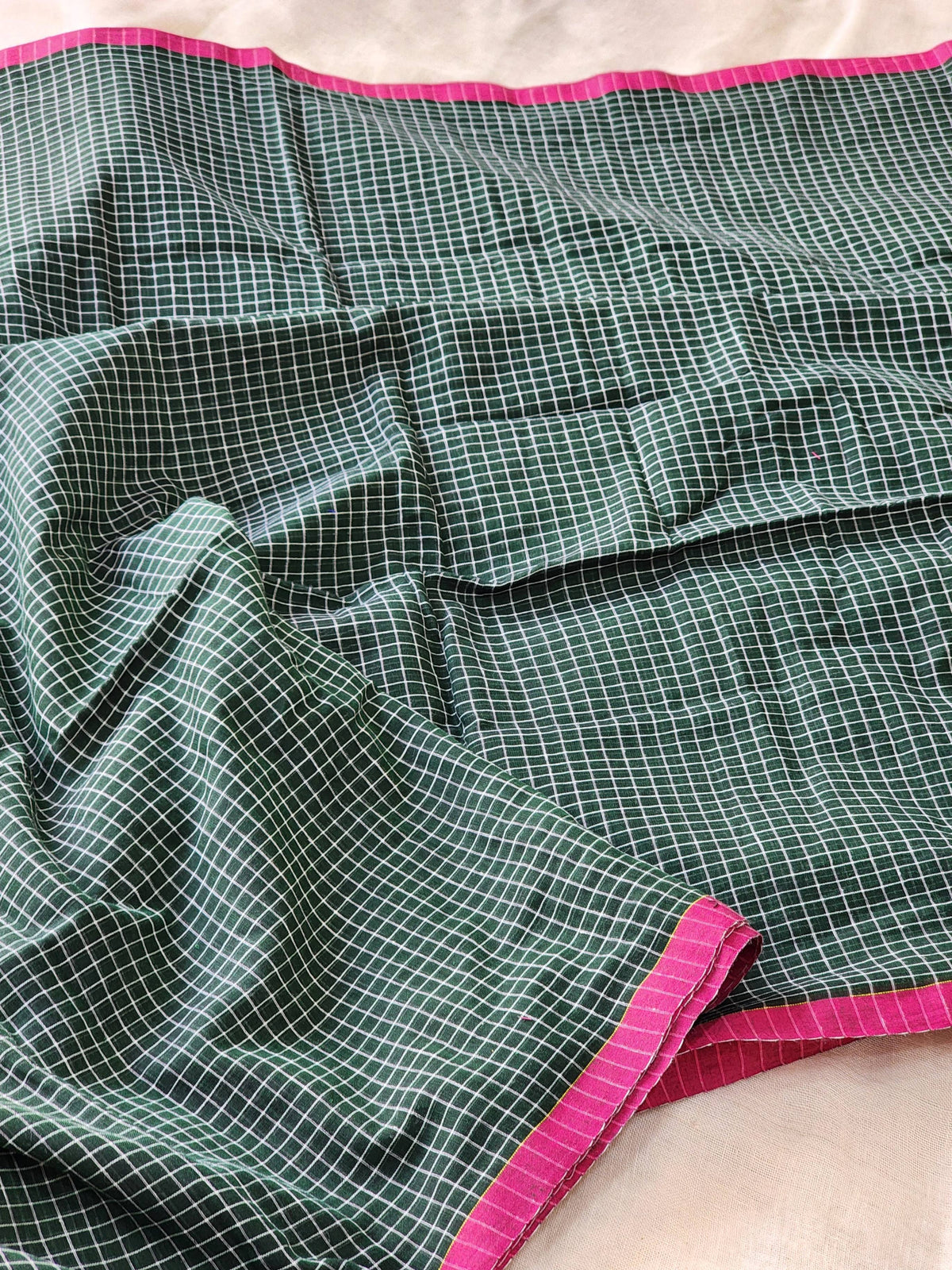 Dark Green Cotton Handloom Saree