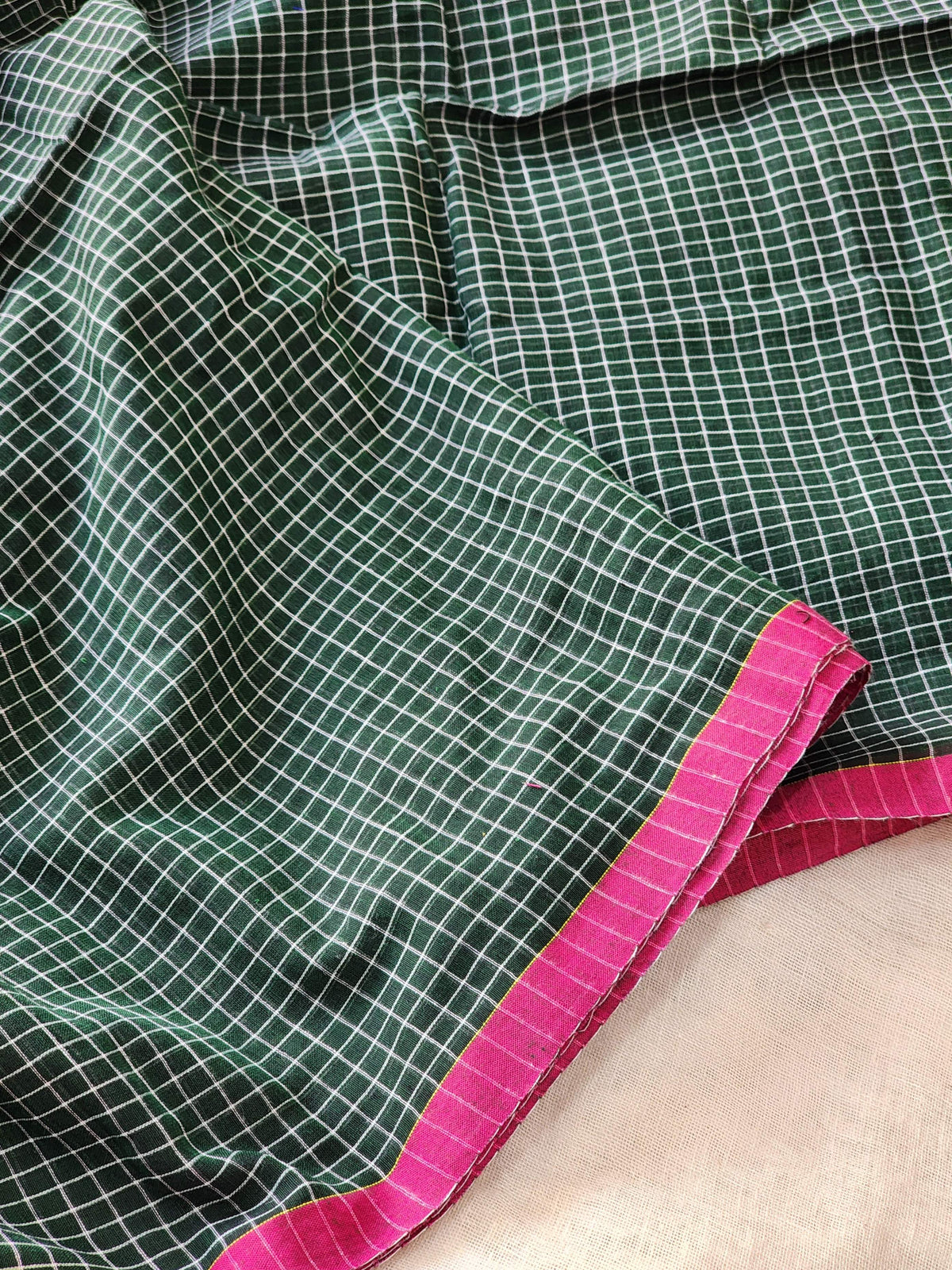 Dark Green Cotton Handloom Saree