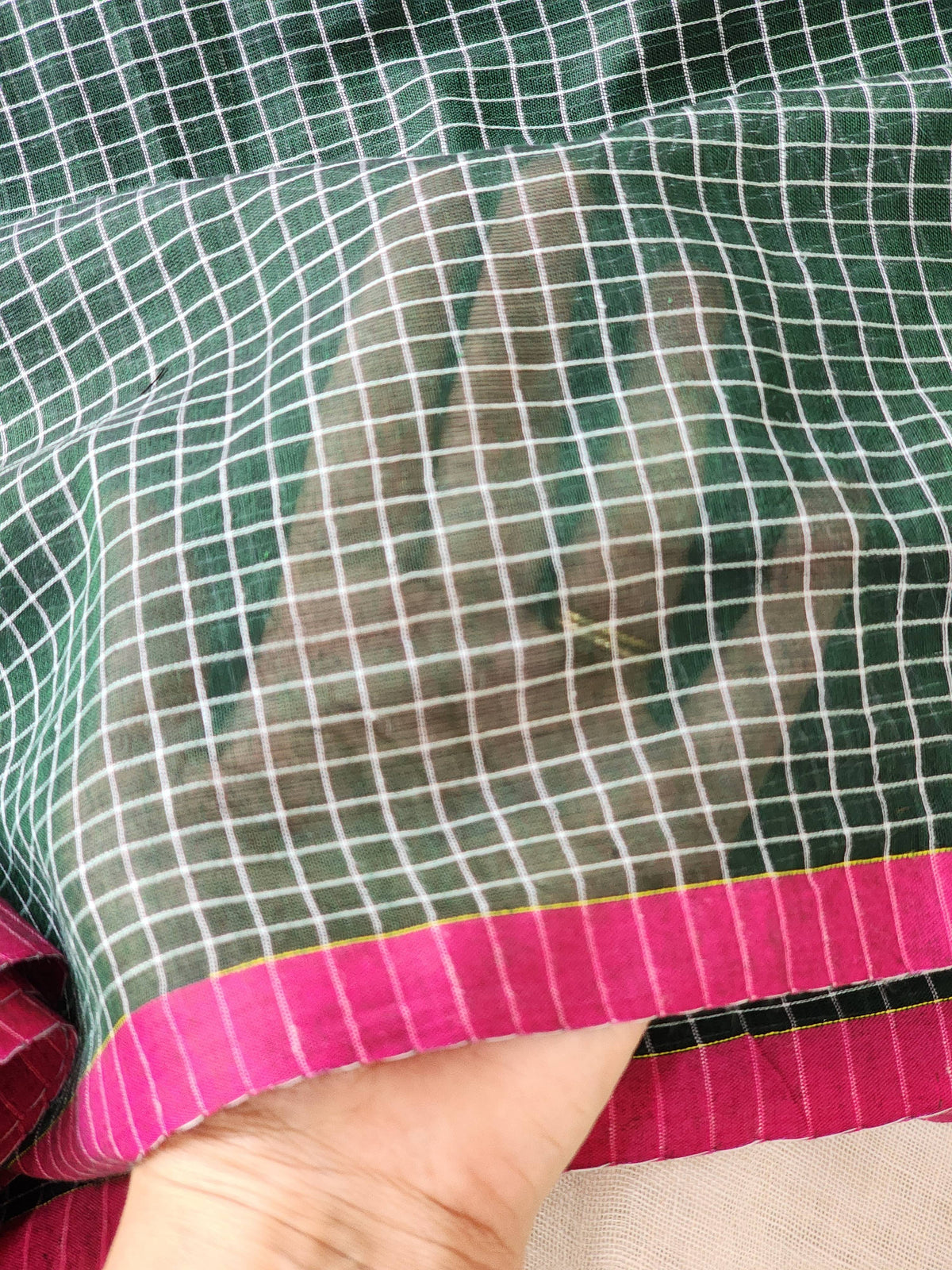 Dark Green Cotton Handloom Saree