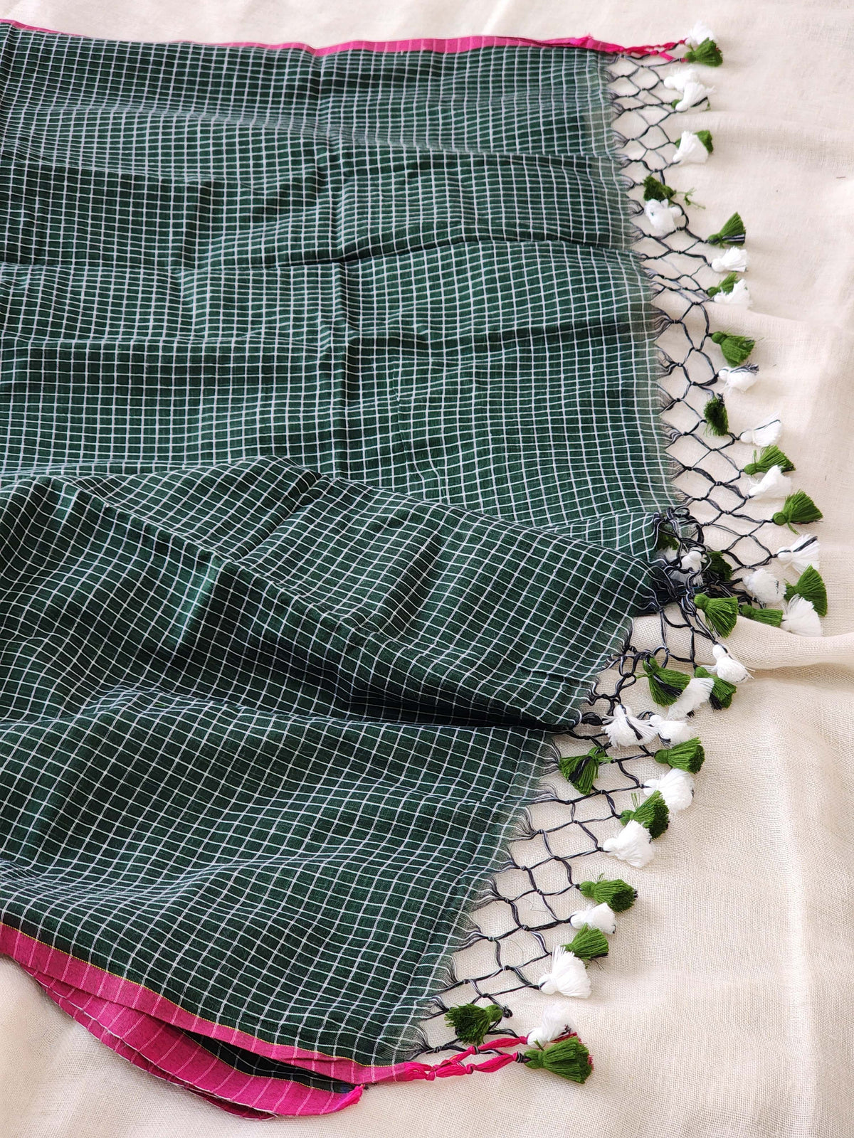 Dark Green Cotton Handloom Saree