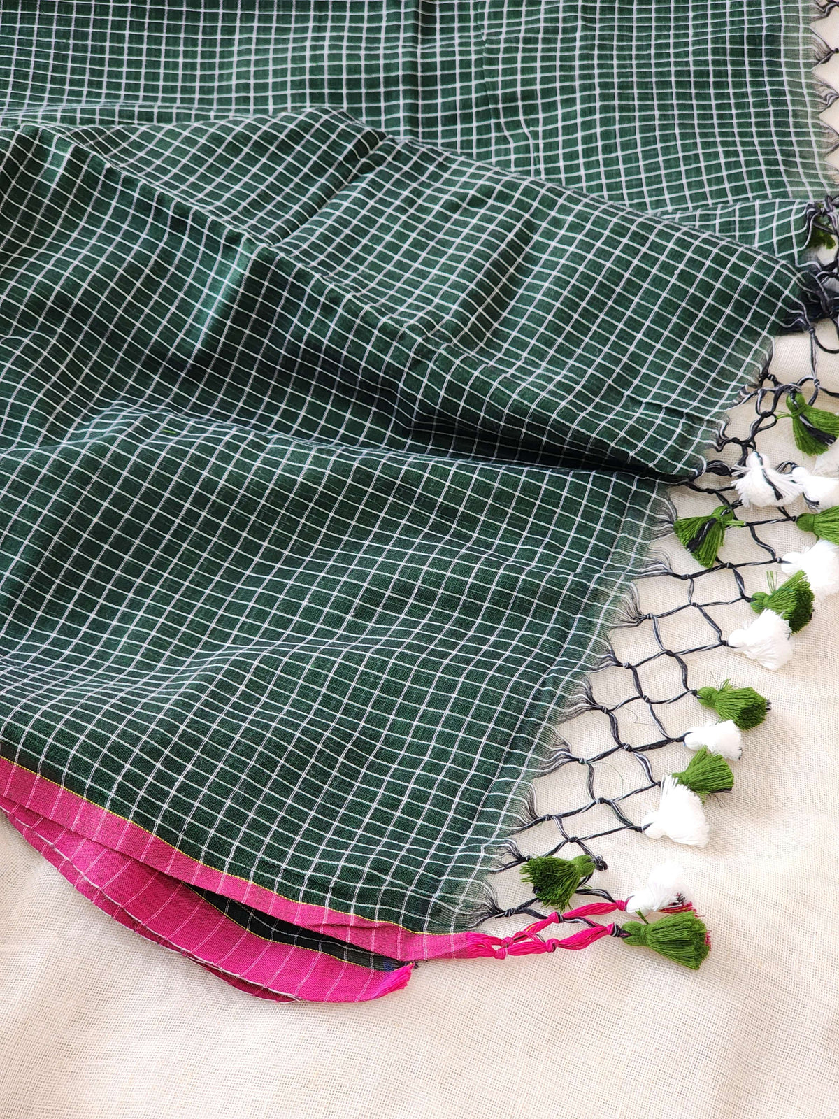 Dark Green Cotton Handloom Saree