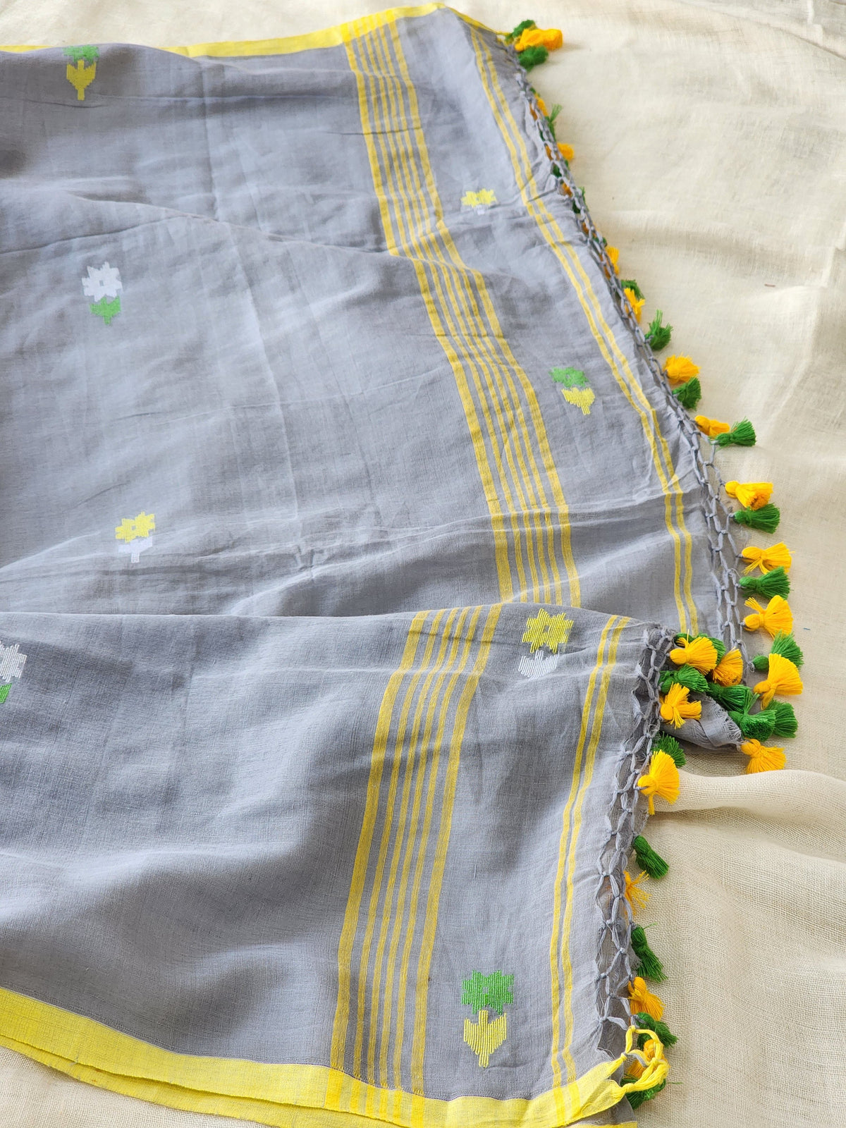 Grey Jamdani Cotton Saree