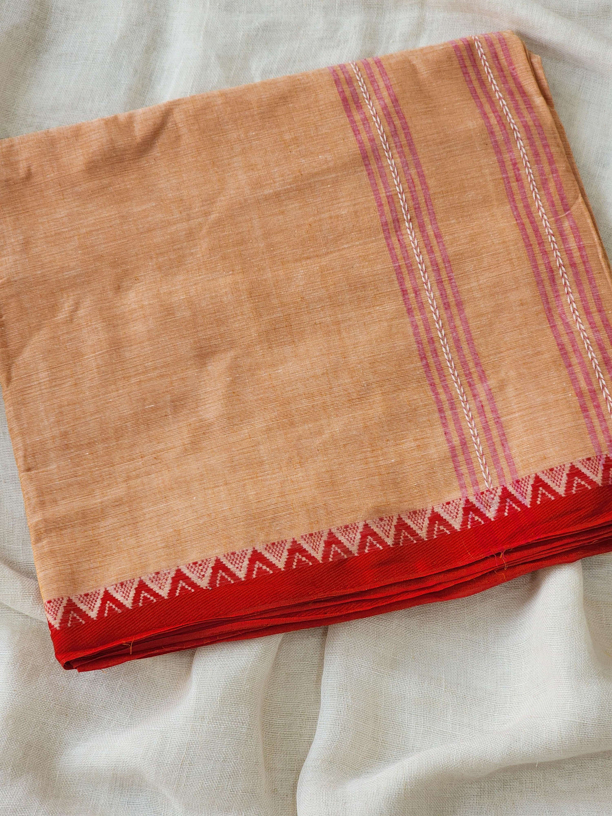 Peach Dhonekhali Cotton Saree
