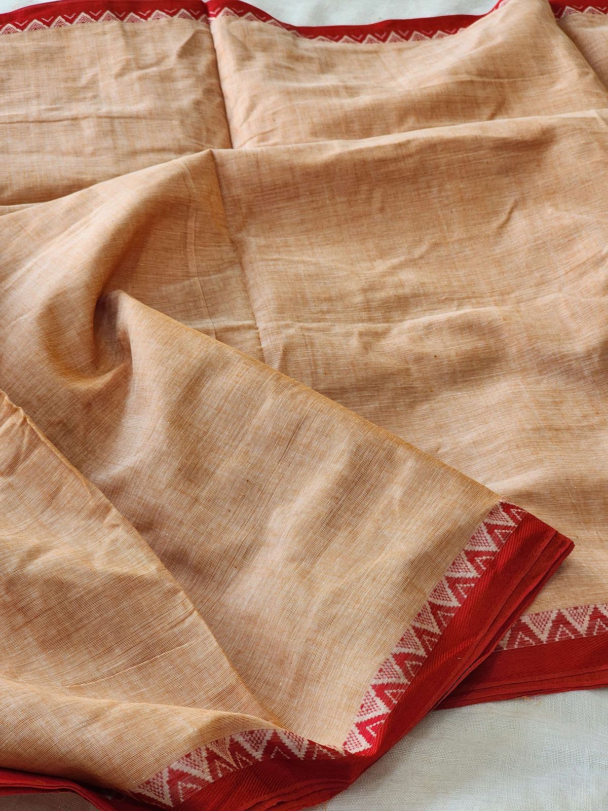 Peach Dhonekhali Cotton Saree