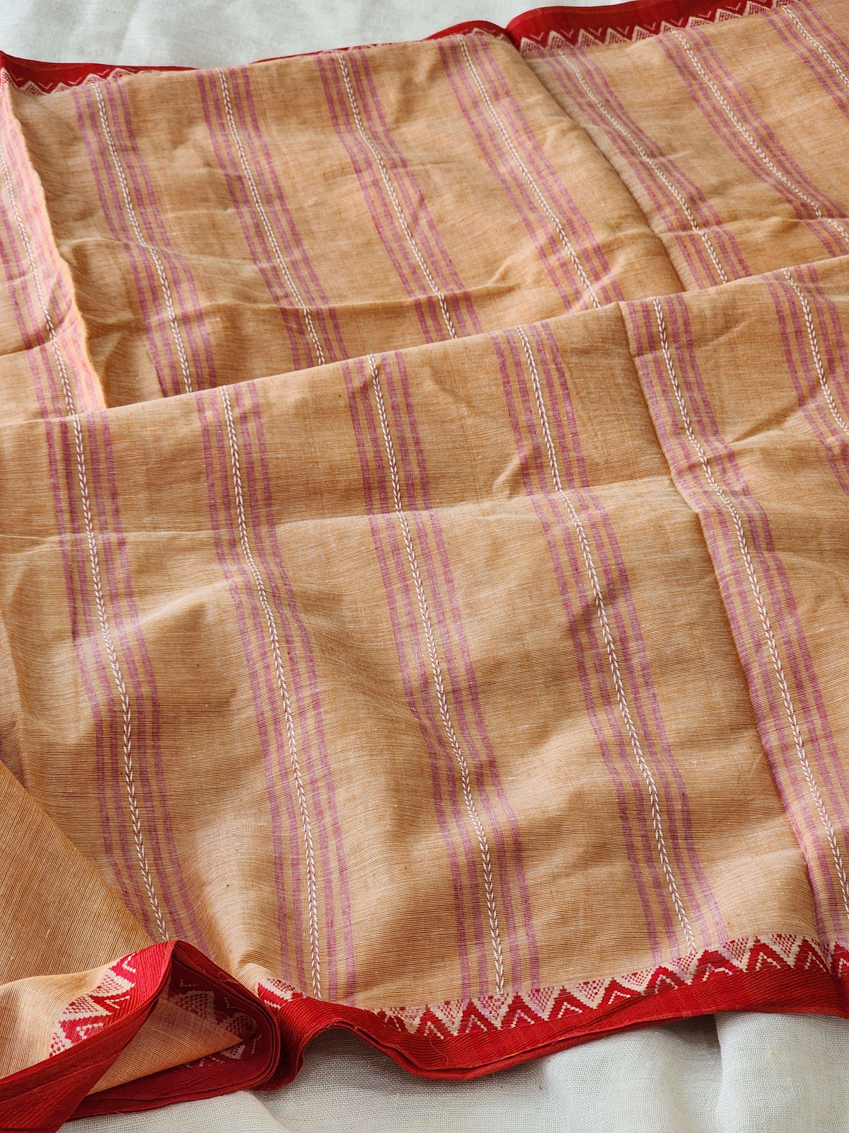Peach Dhonekhali Cotton Saree