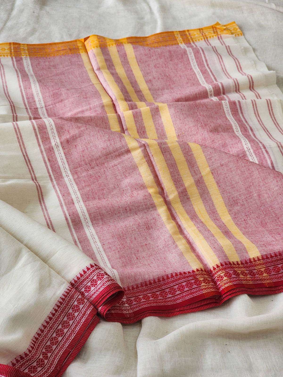 White Dhonekhali Cotton Saree
