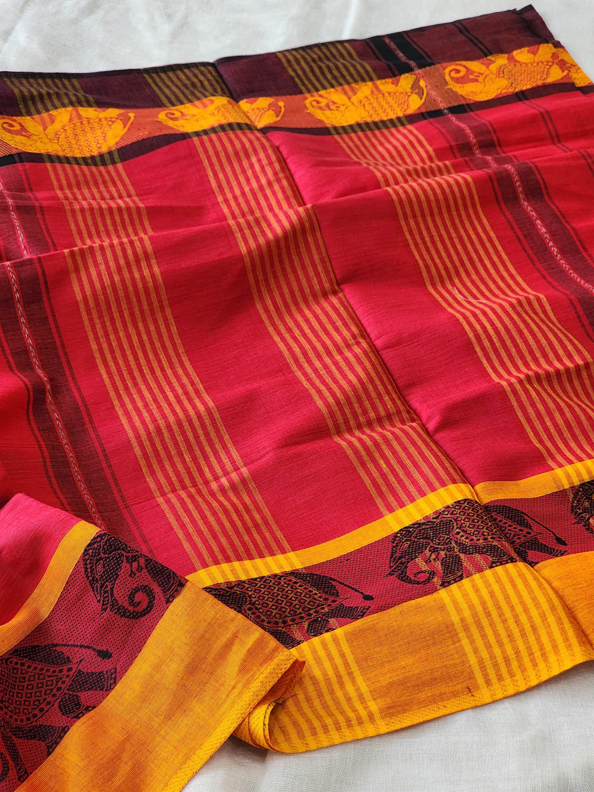 Red Dhonekhali Cotton Saree