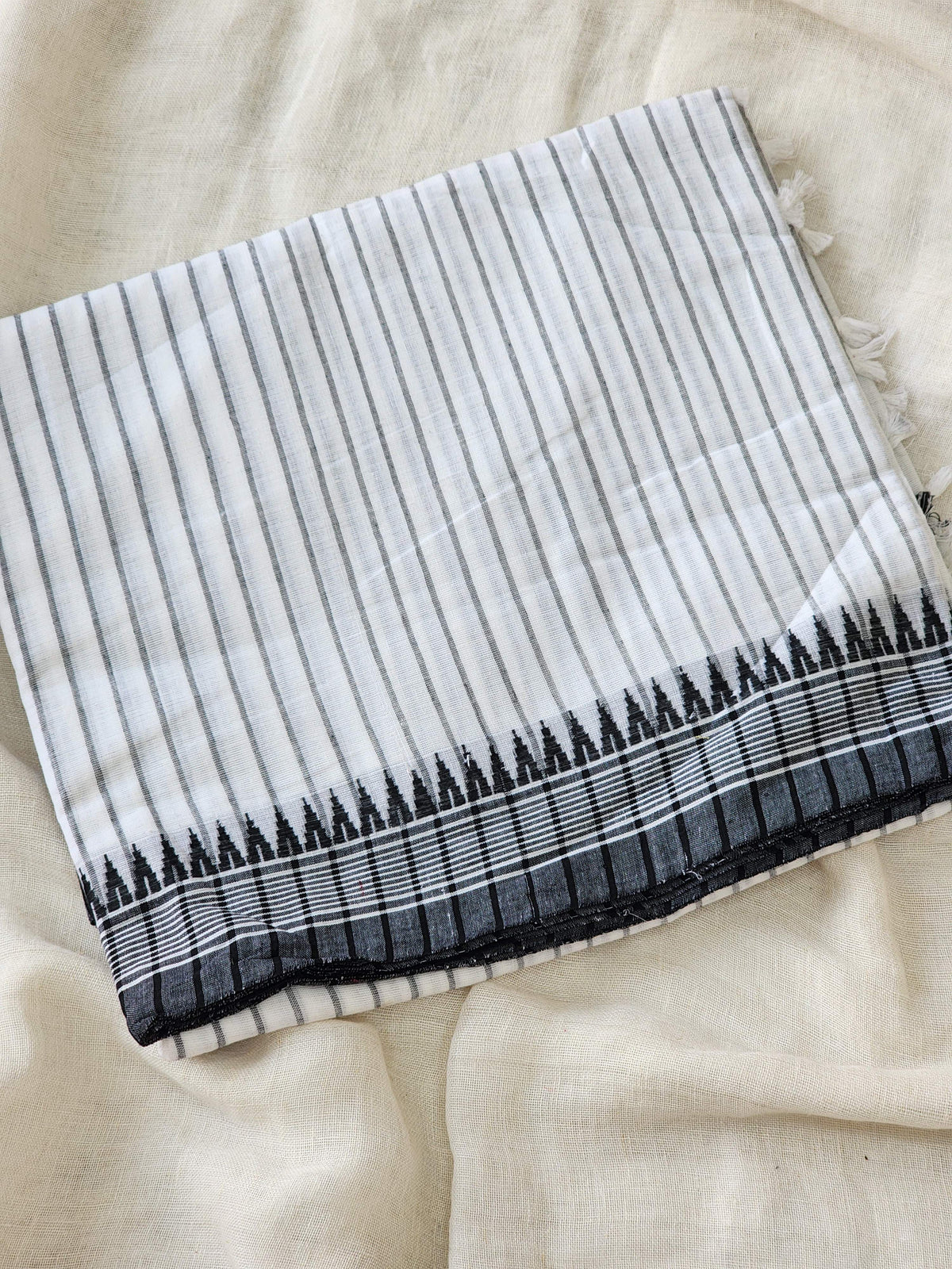 White Dhonekhali Cotton Saree