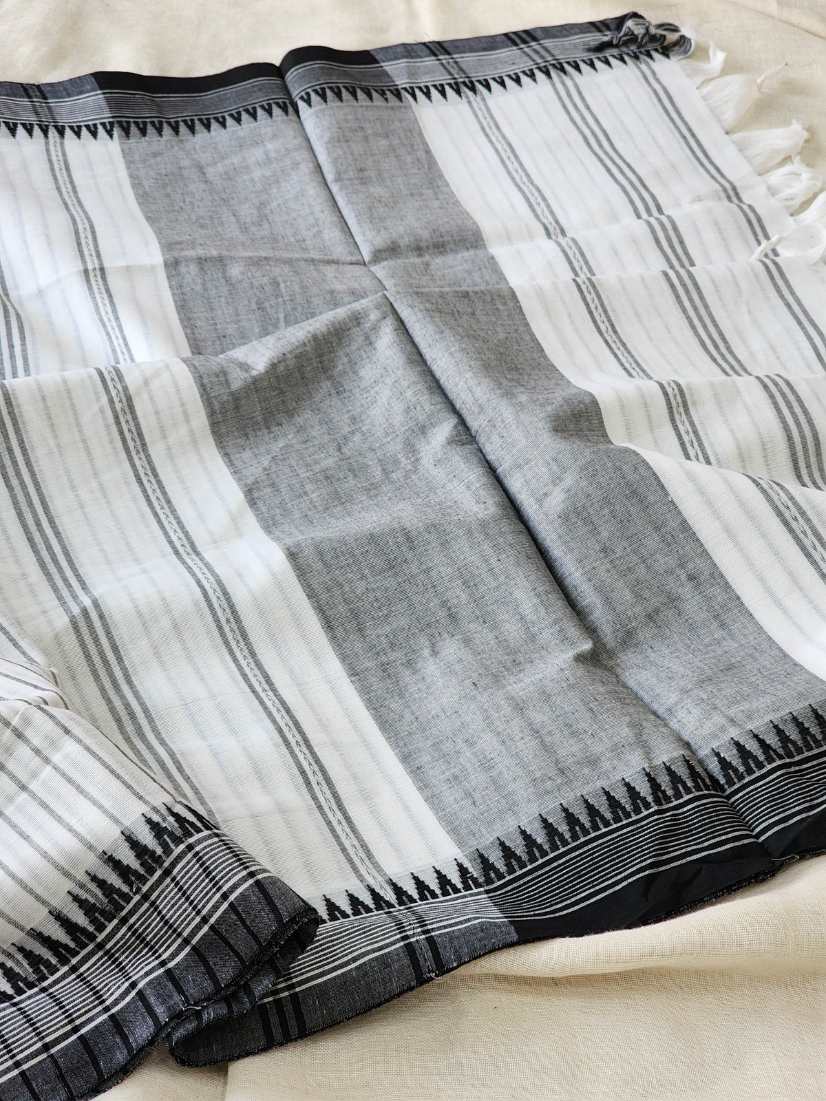 White Dhonekhali Cotton Saree