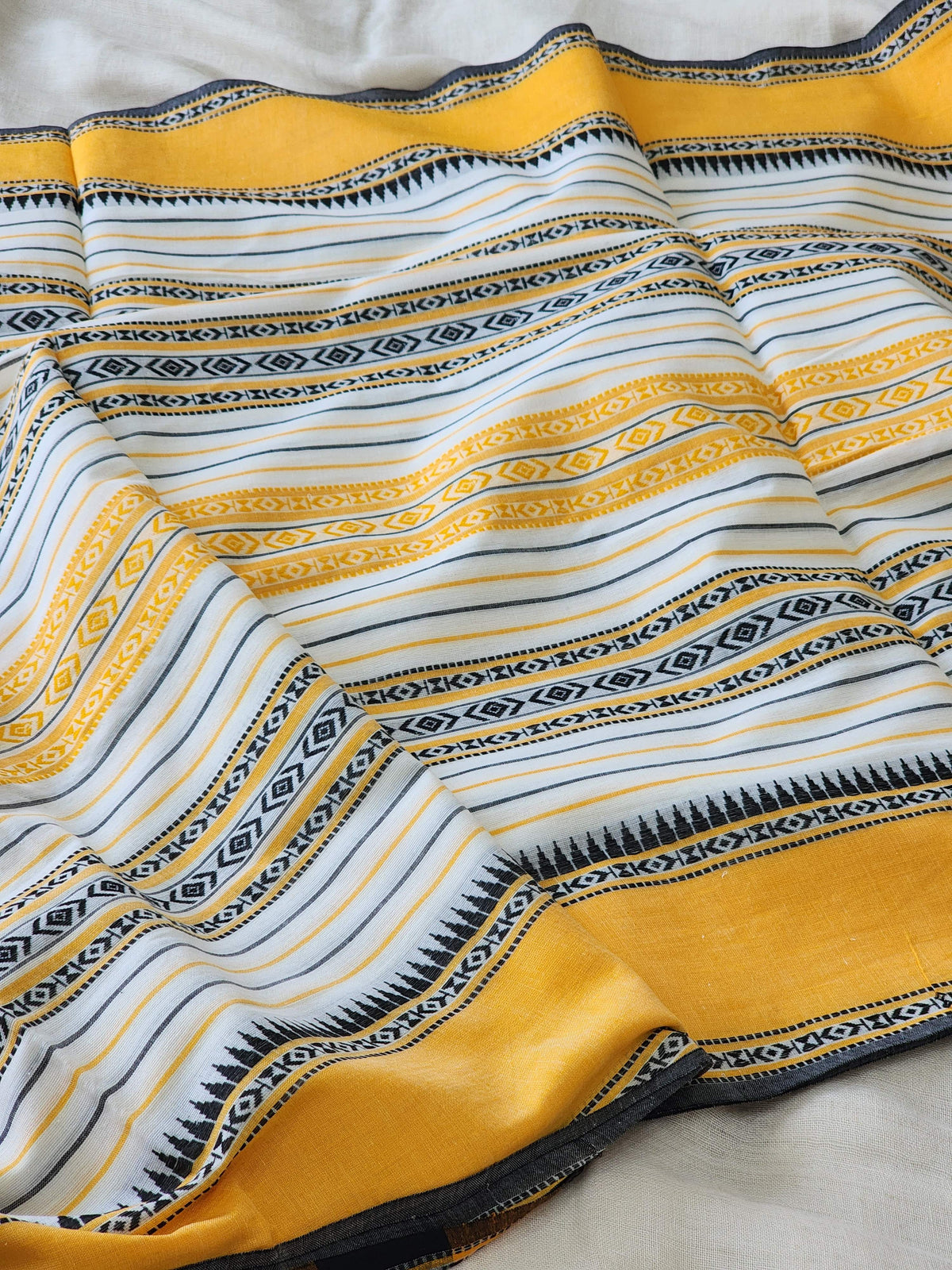 White Dhonekhali Cotton Saree