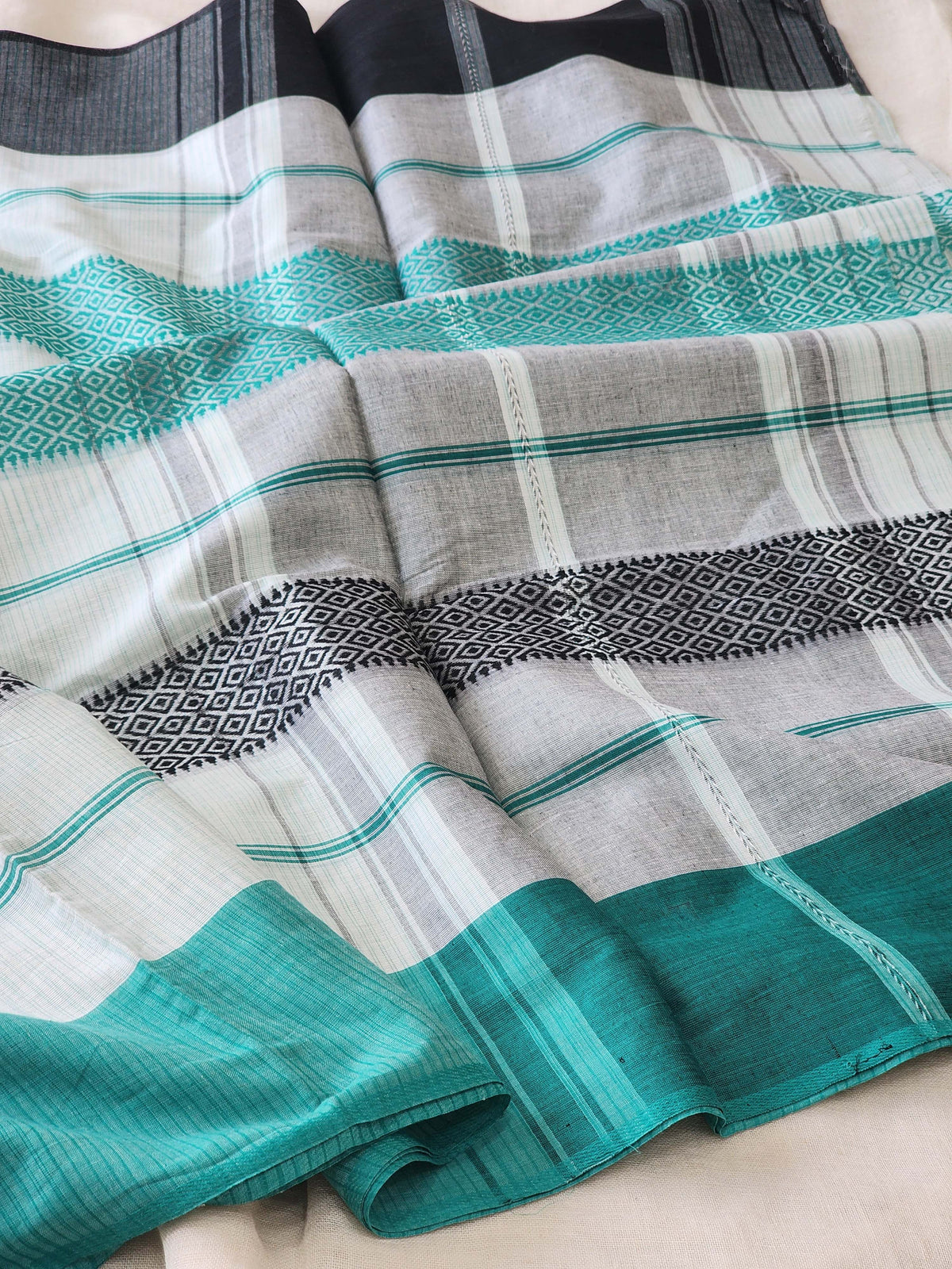 White Dhonekhali Cotton Saree