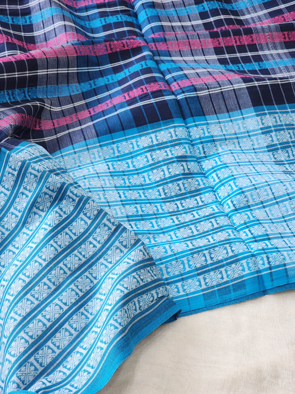 Blue Dhonekhali Cotton Saree