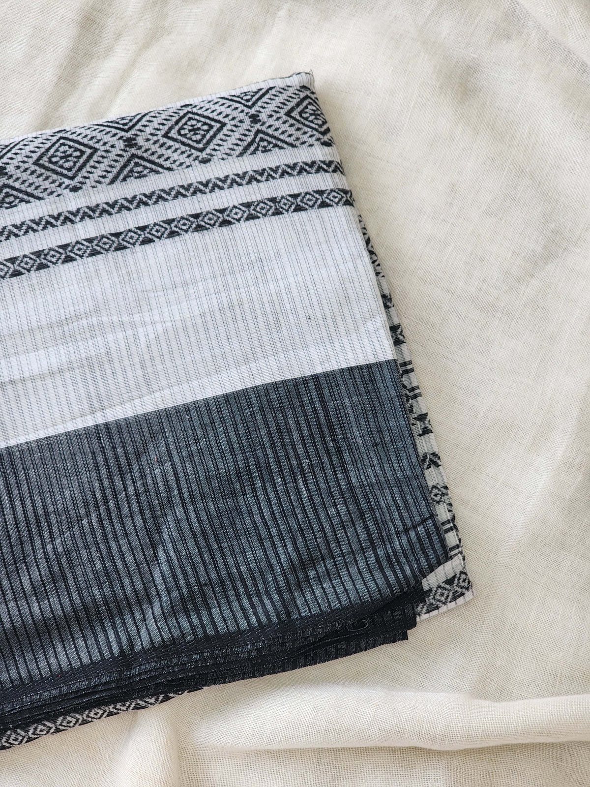 White Dhonekhali Cotton Saree