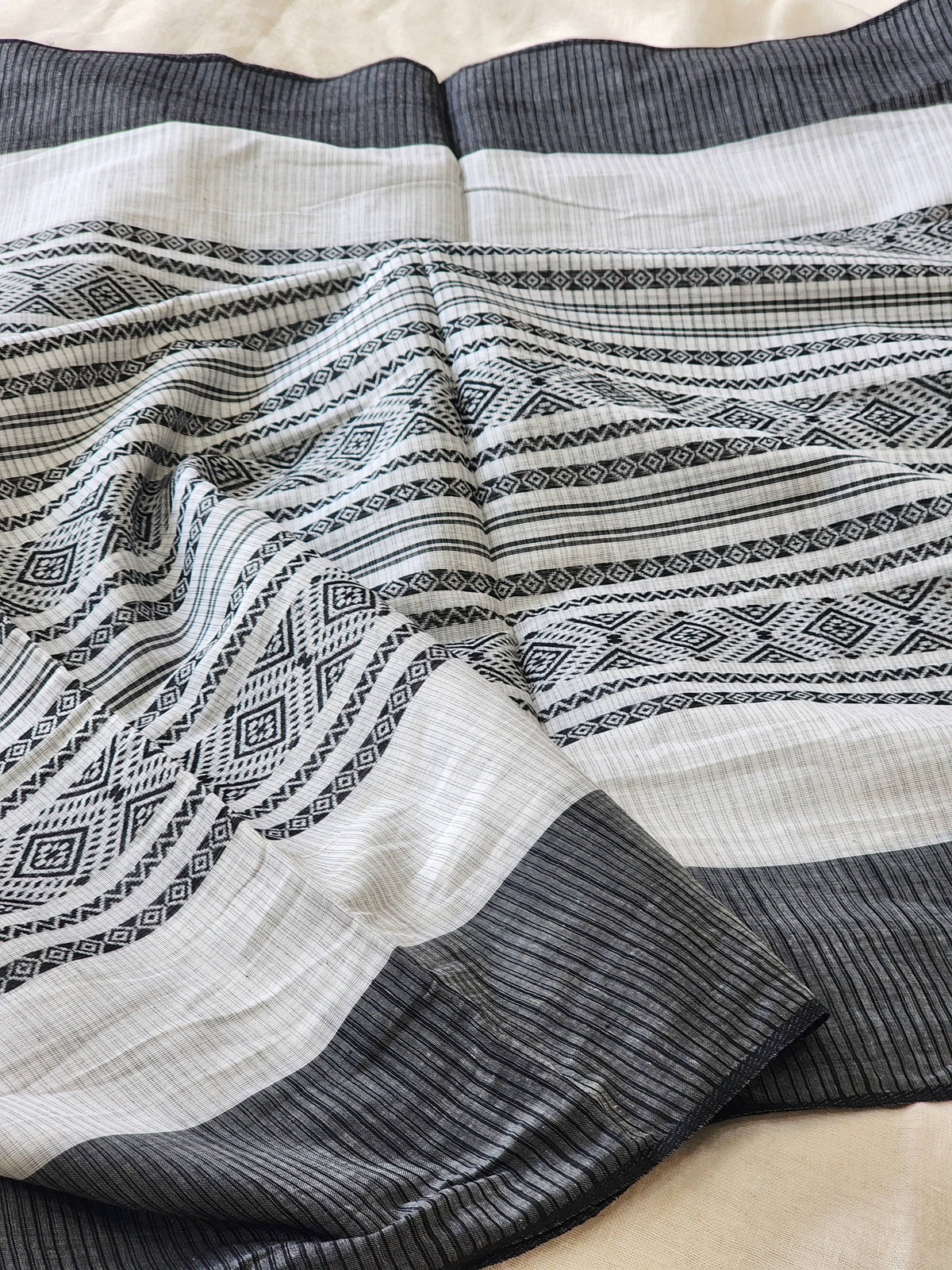 White Dhonekhali Cotton Saree