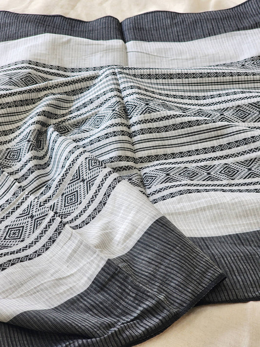 White Dhonekhali Cotton Saree