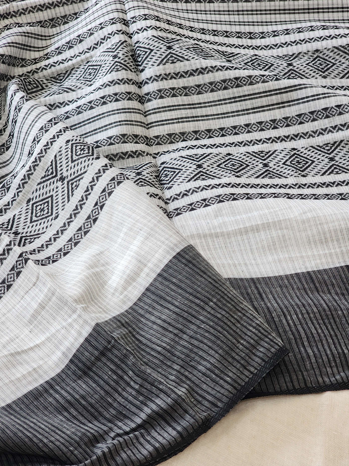 White Dhonekhali Cotton Saree