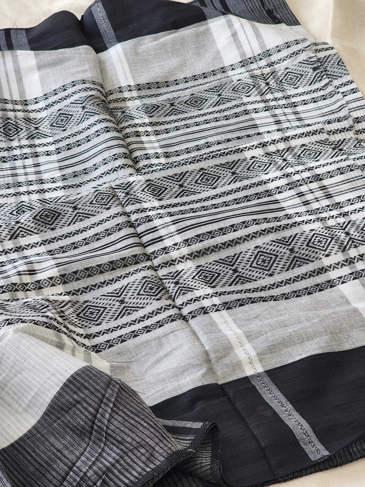 White Dhonekhali Cotton Saree