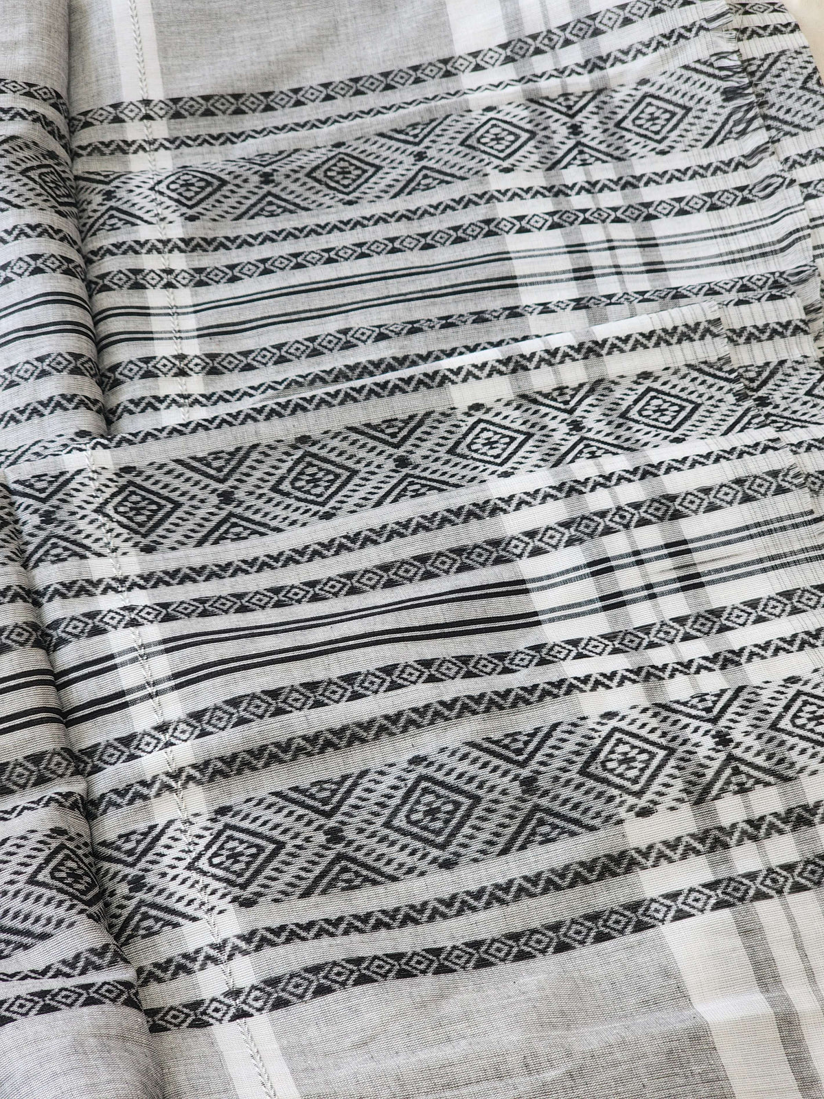 White Dhonekhali Cotton Saree
