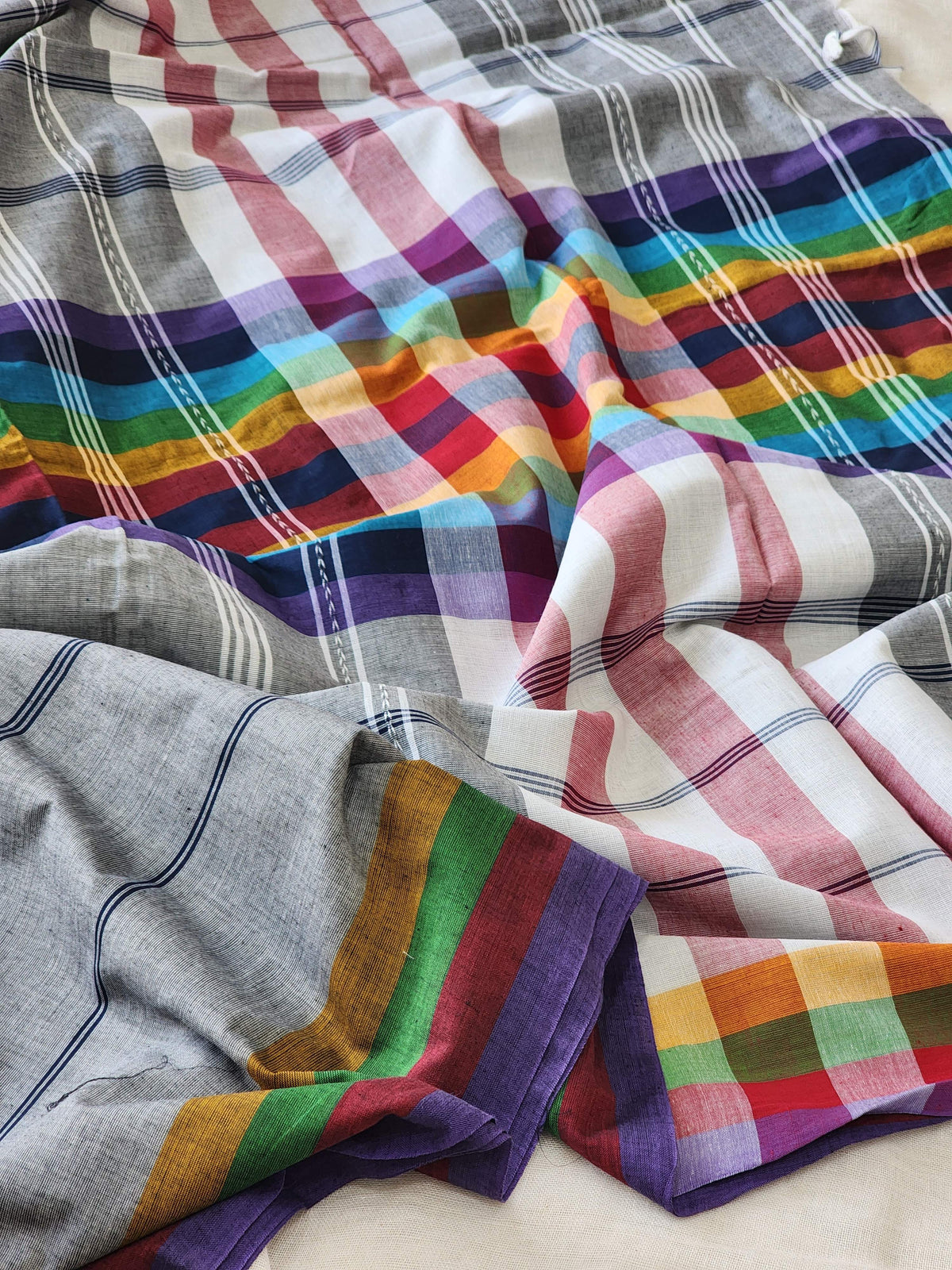 Grey Dhonekhali Cotton Saree