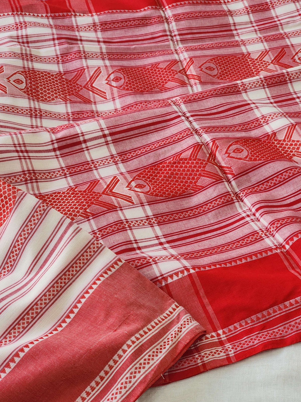 Red Dhonekhali Cotton Saree