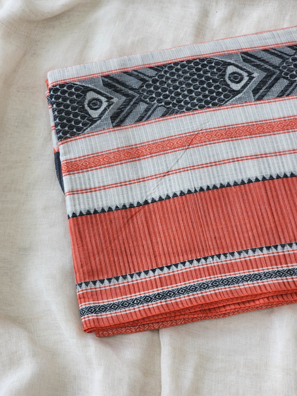 Orange & Black Dhonekhali Cotton Saree