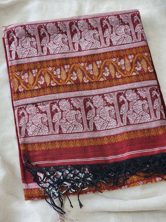 Maroon Baluchari Cotton Saree