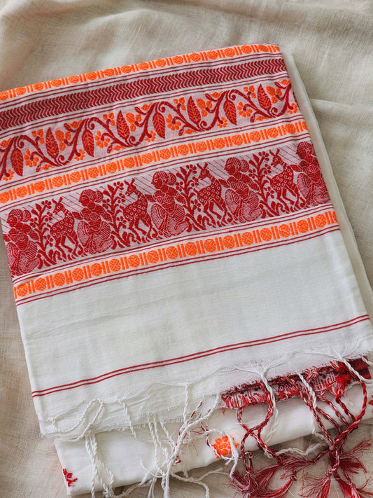 White Baluchari Cotton Saree