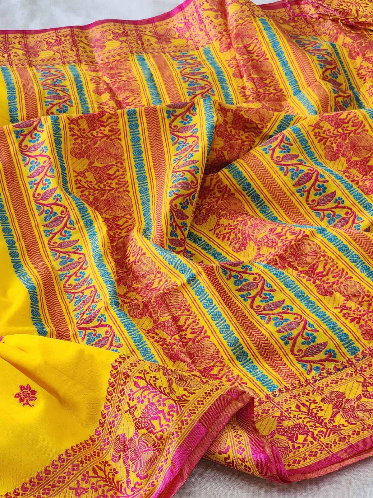 Yellow Baluchari Cotton Saree